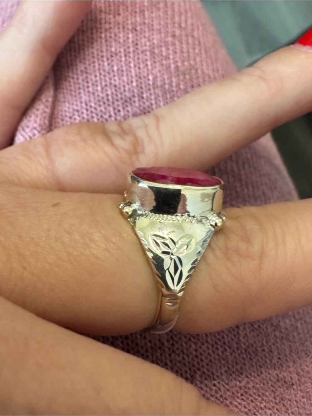 NWOT Elegant Sterling Silver and Ruby Teardrop Earrings & Ring Set